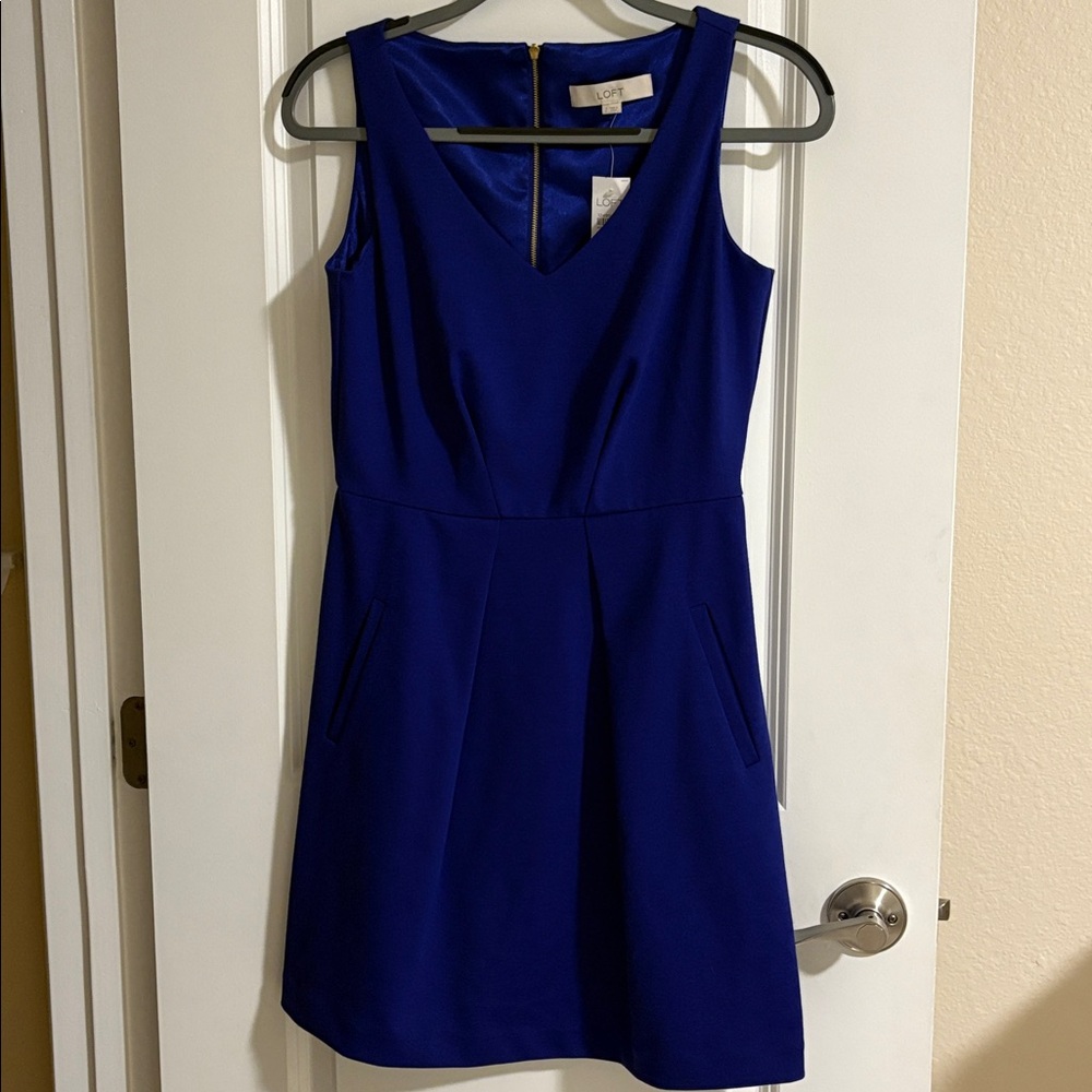 LOFT Royal Blue Dress Size 2 - NWT $79.50 - Fit & Flare style with Pockets!